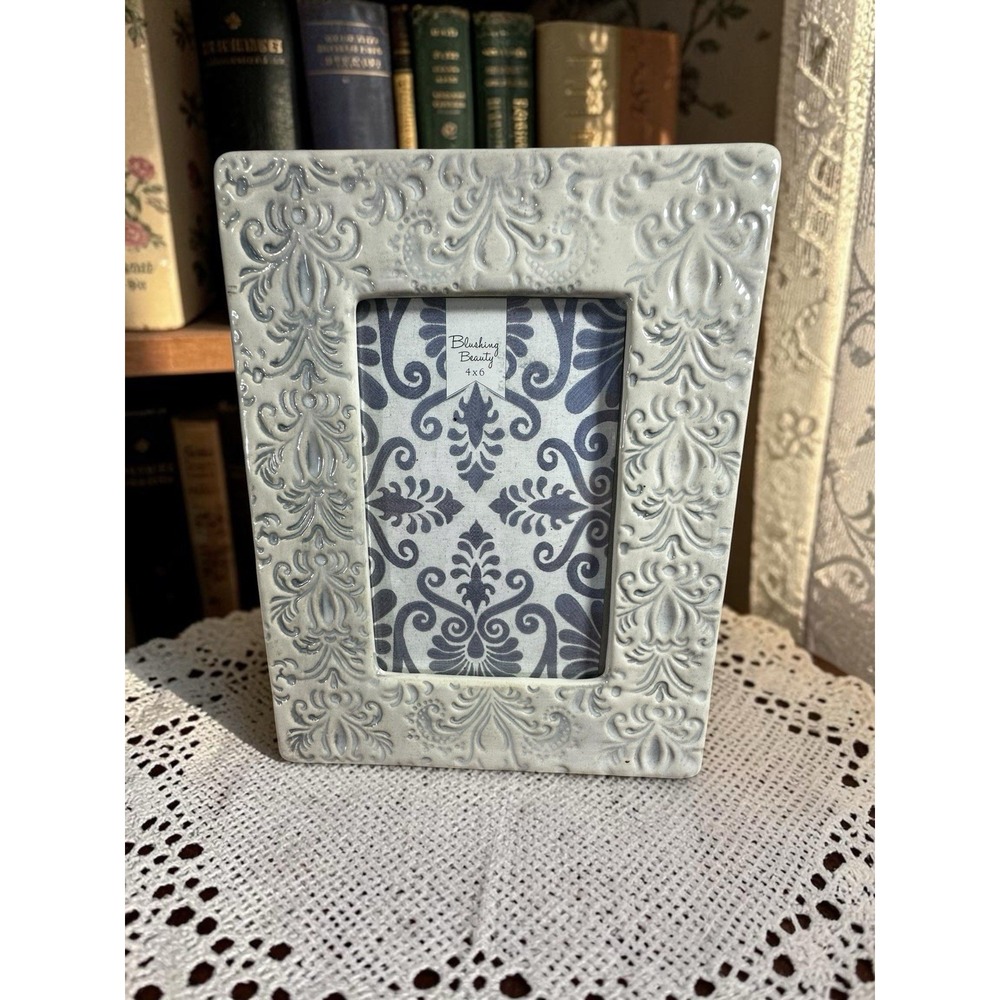 Sheffield Homes Picture Frame 9" Ceramic Blue And Gray Frame For 5 X 7 Photo